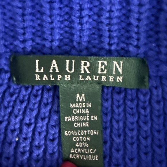 Ralph Lauren LRL Womens Sweater Med Cotton Blend Royal Blue V Neck Collar - Picture 4 of 10